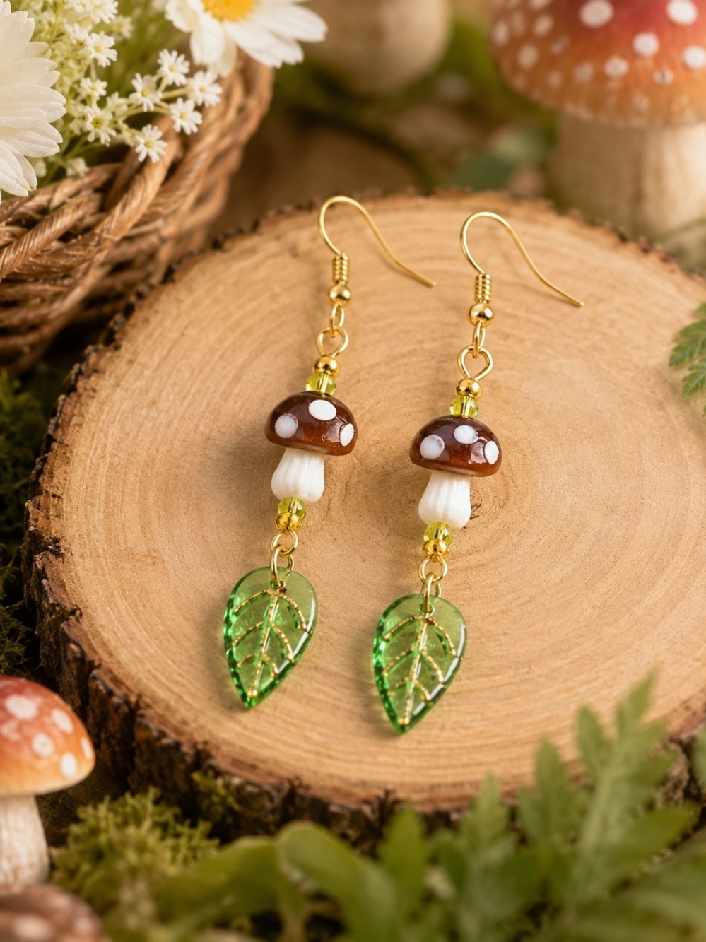 Woodland Mushroom Dangle Drop Earrings – Acrylic | Cottagecore Fairycore New